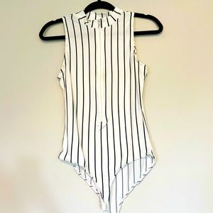 White and black striped bodysuit